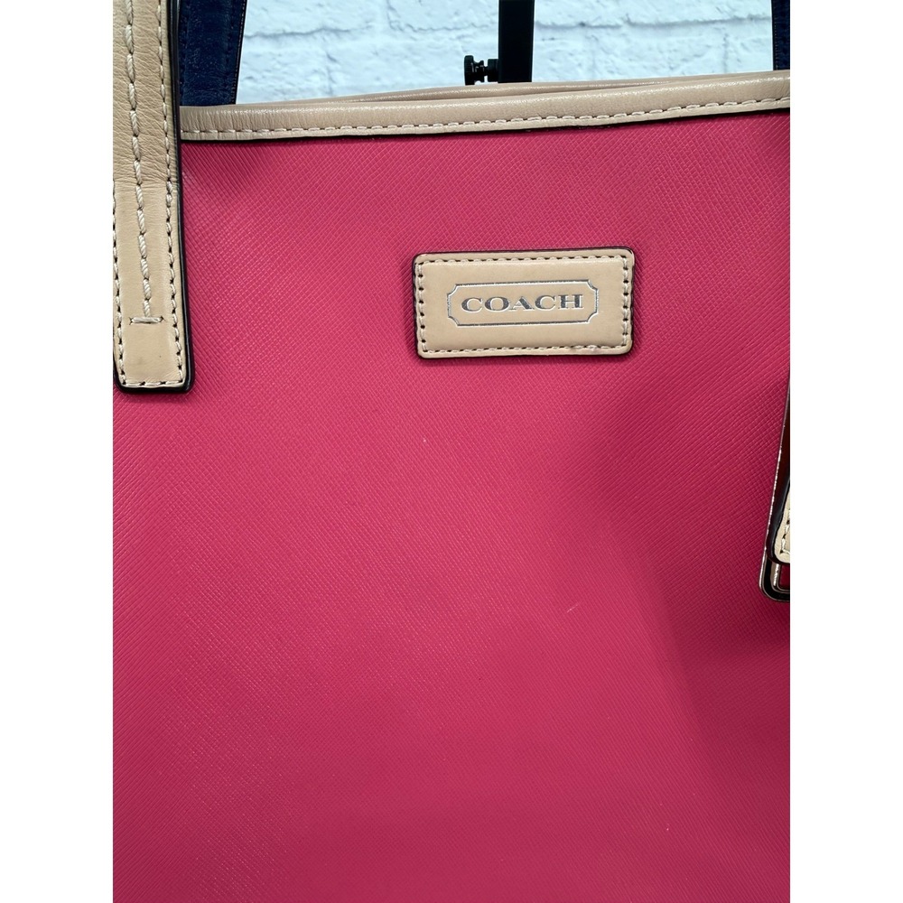 Coach Park Metro Pomegranate Pink Saffiano Leather Tote Bag Purse Logo Charm - Picture 4 of 16